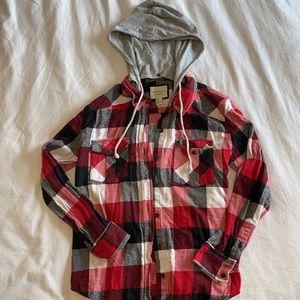 Red flannel with grey detachable hoodie- Forever 21